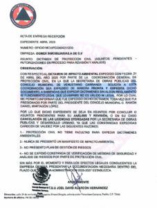 Dictamen Protección Civil municipio de Venustiano Carrranza