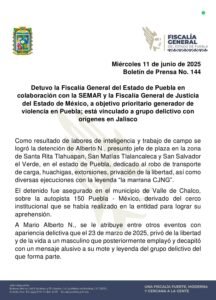 Capturan a Mario Alberto N., generador de violencia y robo de carga en Puebla